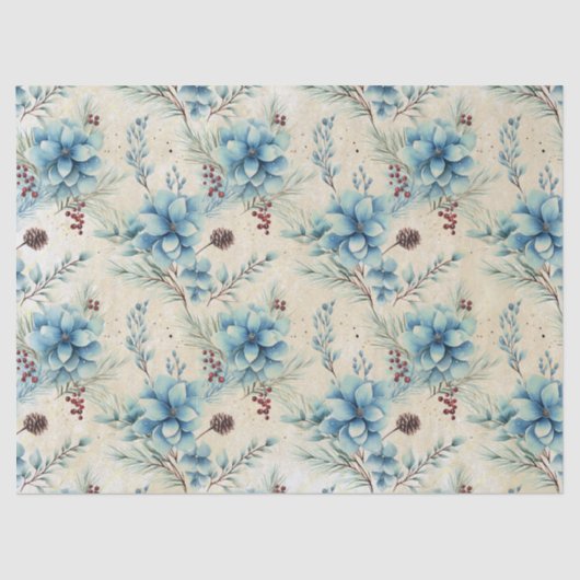 Blauwe Kerstbloemen Tissue Papier (Voorkant)