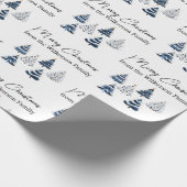 Blauwe kerstbomen aangepaste naam cadeaupapier (Hoek)