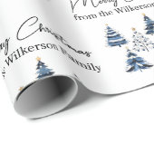 Blauwe kerstbomen aangepaste naam cadeaupapier (Rol Hoek)
