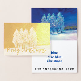 Blauwe kerstbomen folie kaarten