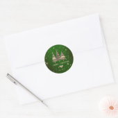Blauwe kerstbomen, gouden hartgroen ronde sticker (Envelop)