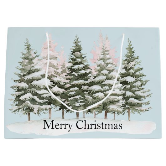 Blauwe kerstbomen groot cadeauzakje (Voorkant)