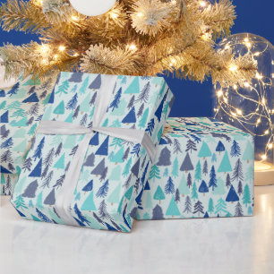 Blauwe kerstbomen in een Evergreen Forest Cadeaupapier