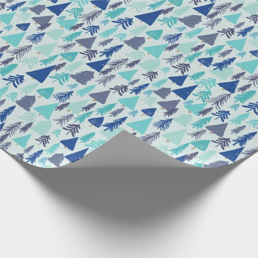 Blauwe kerstbomen in een Evergreen Forest Cadeaupapier (Hoek)