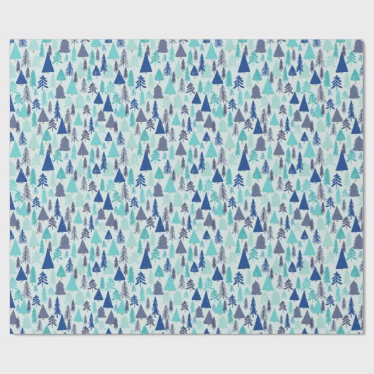Blauwe kerstbomen in een Evergreen Forest Cadeaupapier (Vlak)