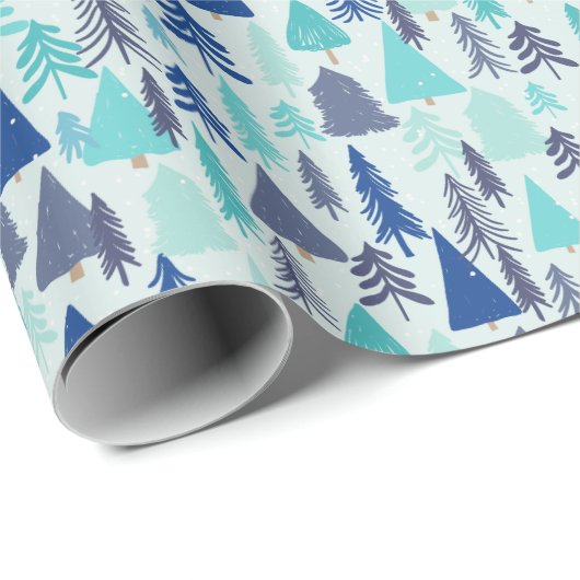 Blauwe kerstbomen in een Evergreen Forest Cadeaupapier (Rol Hoek)