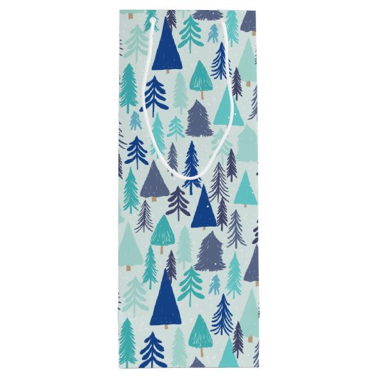 Blauwe kerstbomen in een Evergreen Forest Wijn Cadeautas (Achterkant)