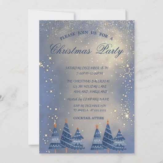 Blauwe kerstbomen, kerstgedeelte kaart (Voorkant)