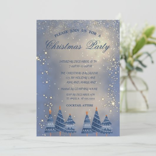 Blauwe kerstbomen, kerstgedeelte kaart (Staand voorkant)