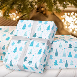 Blauwe Kerstbomen Moderne Kerstmis Cadeaupapier
