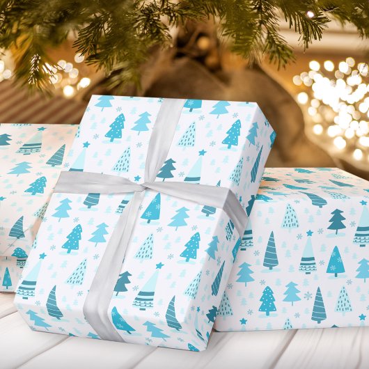 Blauwe Kerstbomen Moderne Kerstmis Cadeaupapier