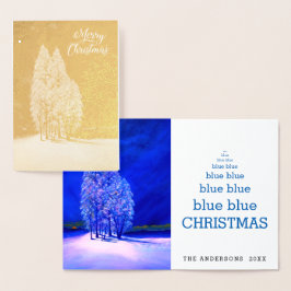 Blauwe Kerstbomen Originele Sparren Pijnboom Folie Kaarten