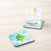 Blauwe kerstboom abstracte waterverf Beverage Bier Onderzetter (Rechterzijde)
