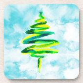 Blauwe kerstboom abstracte waterverf Beverage Bier Onderzetter (Voorkant)