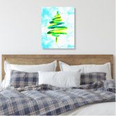 Blauwe kerstboom abstracte waterverf Canvas Afdruk (Insitu (Slaapkamer))