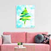 Blauwe kerstboom abstracte waterverf Canvas Afdruk (Insitu (Woonkamer))