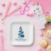 Blauwe kerstboom aquarel papieren bordje (Feest)