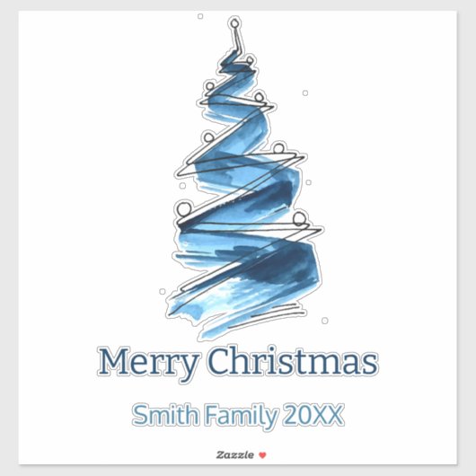 Blauwe kerstboom aquarel sticker (Vel)
