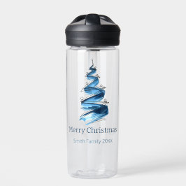 Blauwe kerstboom aquarel waterfles