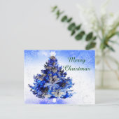 Blauwe kerstboom, bloem en dennen feestdagenkaart (Staand voorkant)