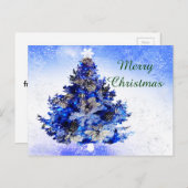 Blauwe kerstboom, bloem en dennen feestdagenkaart (Voorkant / Achterkant)