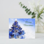 Blauwe kerstboom, bloem en dennen feestdagenkaart (Staand voorkant)