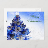 Blauwe kerstboom, bloem en dennen feestdagenkaart (Voorkant / Achterkant)