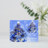 Blauwe kerstboom, bloem en dennen feestdagenkaart (Staand voorkant)