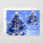Blauwe kerstboom, bloem en dennen feestdagenkaart (Voorkant / Achterkant)