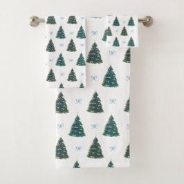 Blauwe kerstboom Boerderij Gift Wrap Bad Handdoek