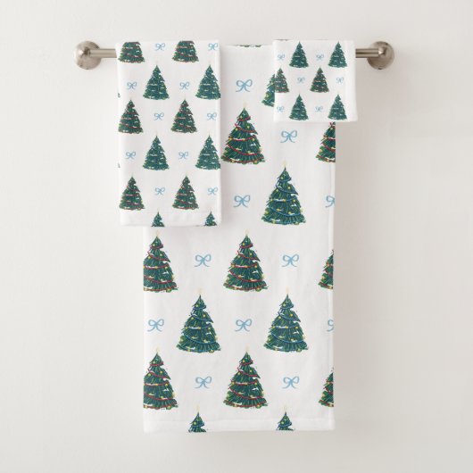 Blauwe kerstboom Boerderij Gift Wrap Bad Handdoek (Insitu)
