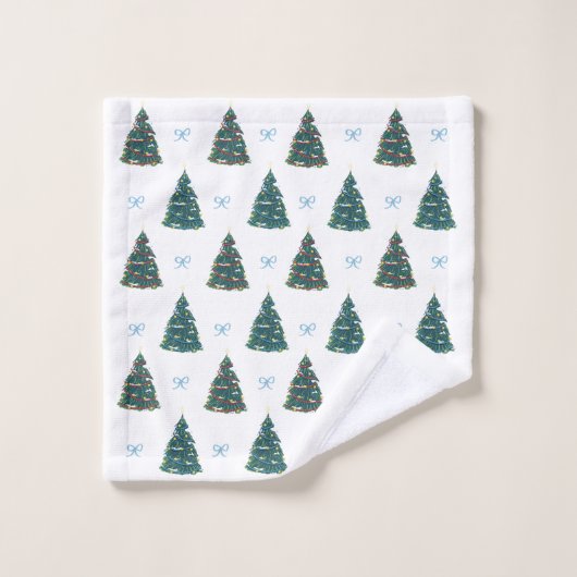 Blauwe kerstboom Boerderij Gift Wrap Bad Handdoek (Wasdoekje)