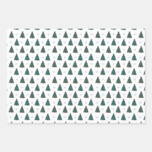 Blauwe kerstboom Boerderij Gift Wrap Inpakpapier Vel (Voorkant 3)