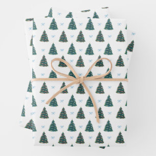 Blauwe kerstboom Boerderij Gift Wrap Inpakpapier Vel