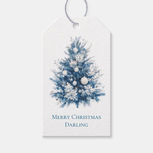 Blauwe kerstboom cadeaulabel (Voorkant)