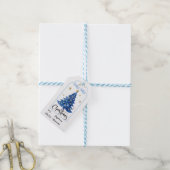 Blauwe kerstboom cadeaulabel (Met Touw)