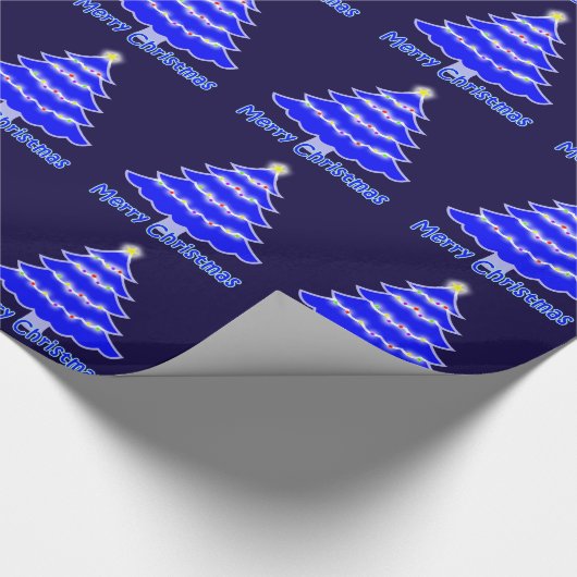 Blauwe kerstboom cadeaupapier (Hoek)