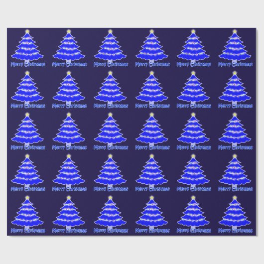 Blauwe kerstboom cadeaupapier (Vlak)