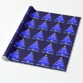 Blauwe kerstboom cadeaupapier (Uitgerold)