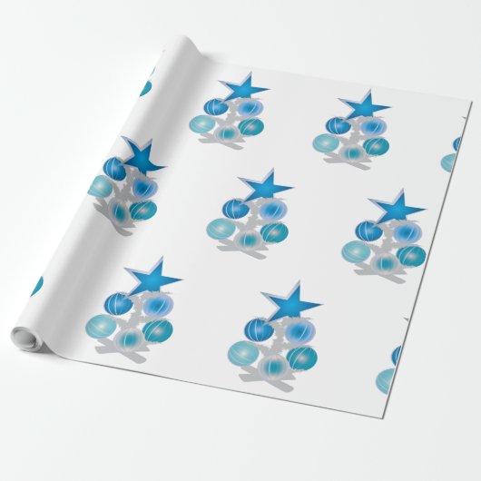 Blauwe kerstboom cadeaupapier (Uitgerold)