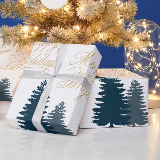 Blauwe kerstboom cadeaupapier (Feestdagen)