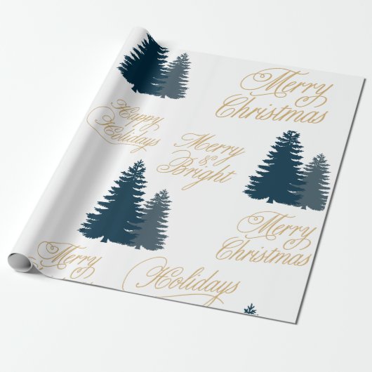 Blauwe kerstboom cadeaupapier (Uitgerold)