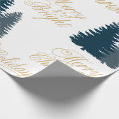 Blauwe kerstboom cadeaupapier (Hoek)