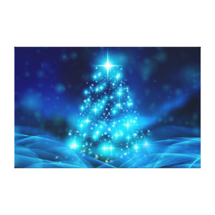 Blauwe kerstboom canvas afdruk