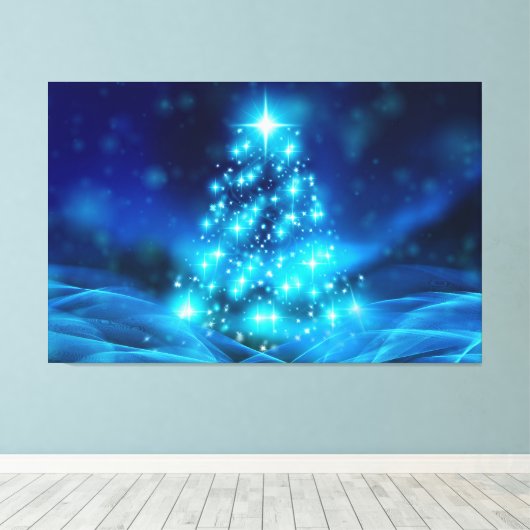 Blauwe kerstboom canvas afdruk (Insitu (Houten vloer))