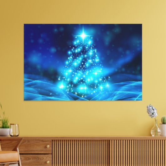Blauwe kerstboom canvas afdruk (Insitu (Woonkamer))
