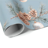 Blauwe Kerstboom Dennenkegels Versiering Cadeaupapier (Rol Hoek)