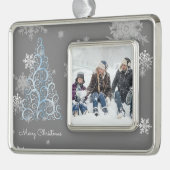 Blauwe kerstboom en blauw Ornament met sneeuwvlokk (Links)