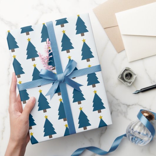 Blauwe Kerstboom en Gouden Ster Cadeaupapier (Geschenken)