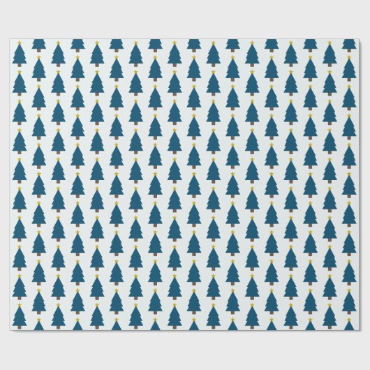 Blauwe Kerstboom en Gouden Ster Cadeaupapier (Vlak)